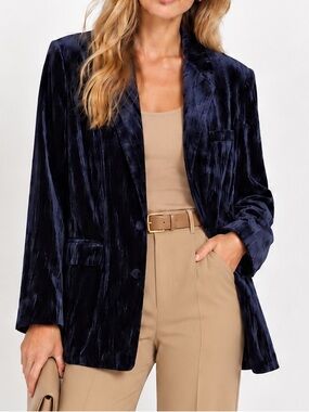 Extro&Vert Navy Velvet Blazer Tall US 8 Longline Tailored